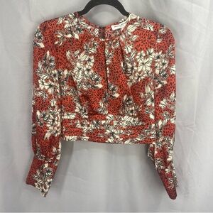 Amanda Uprichard Samira Floral Leopard Keyhole Blouse Orange Size Medium